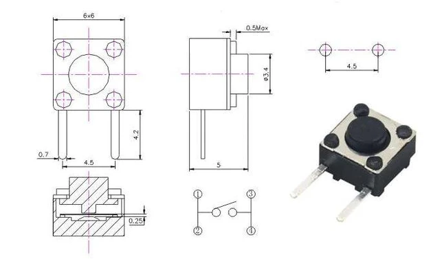 Кнопка тактовая, 6x6x5мм., 2pin