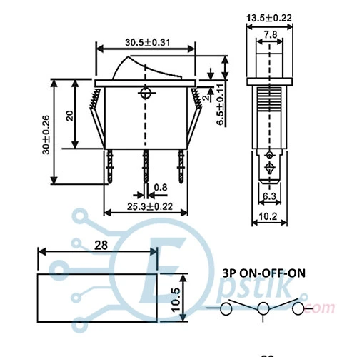 KCD3-102N переключатель клавишный 16A 250V 3pin с подсветкой — Photo 1